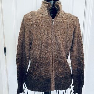 Eddie Bauer Brown Sweater with Faux Fur Accent